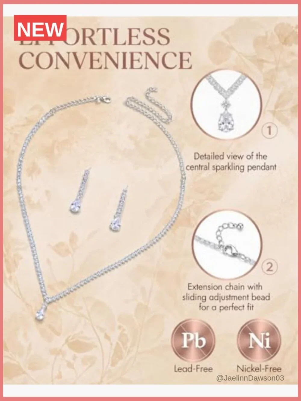 Silver Rhinestone Necklace Earring Set for Women - Dainty Wedding Jewelry